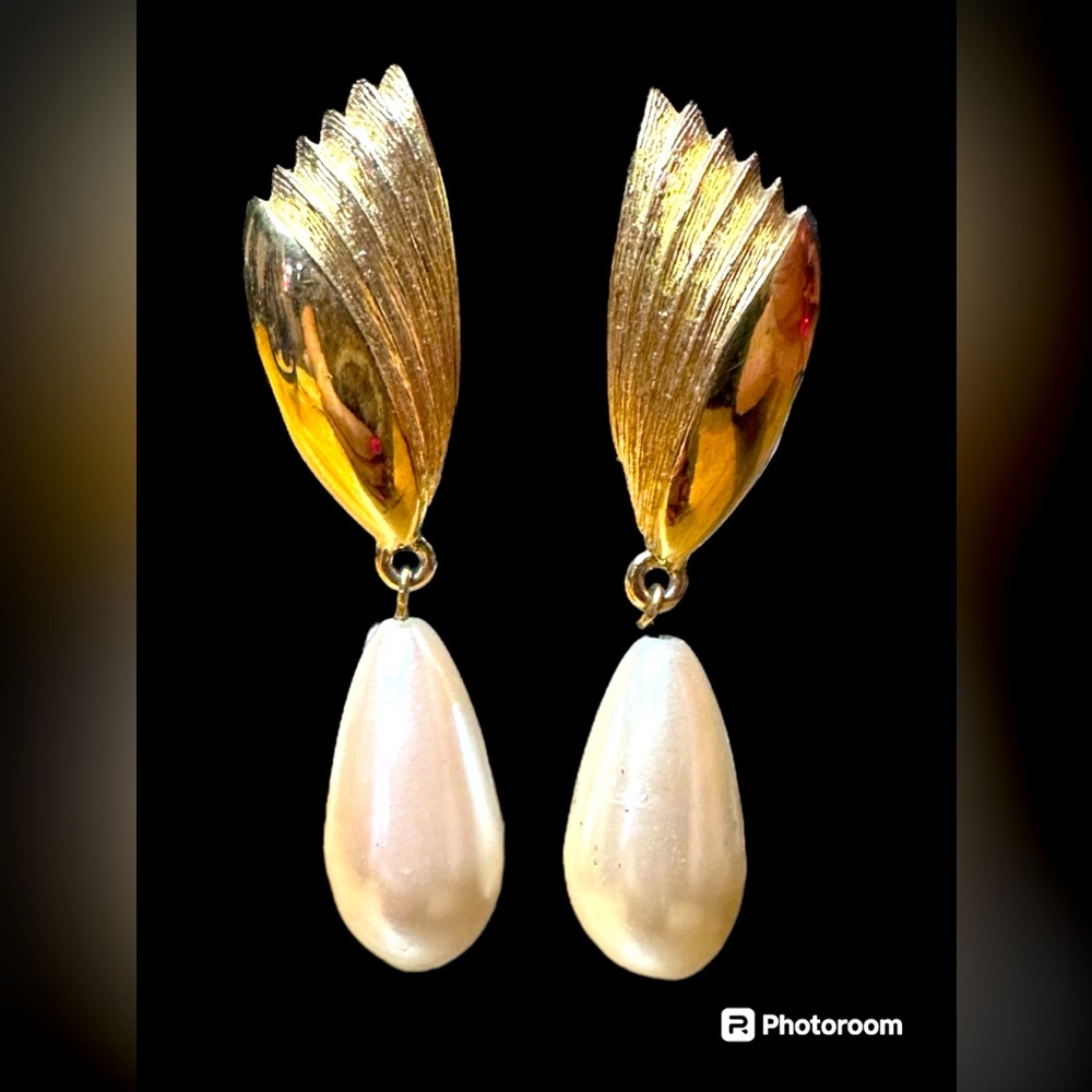 Vintage Givenchy Faux Pearl Tear Drop Earrings Marked Paris